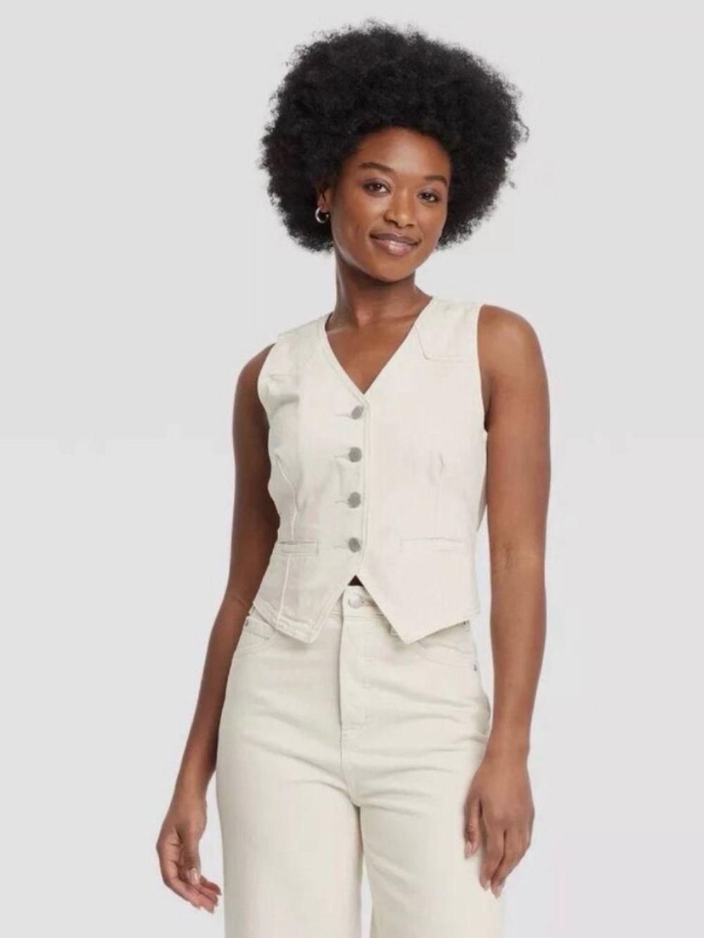 Universal Thread Women’s Sleeveless Button Vest Top White Size 14